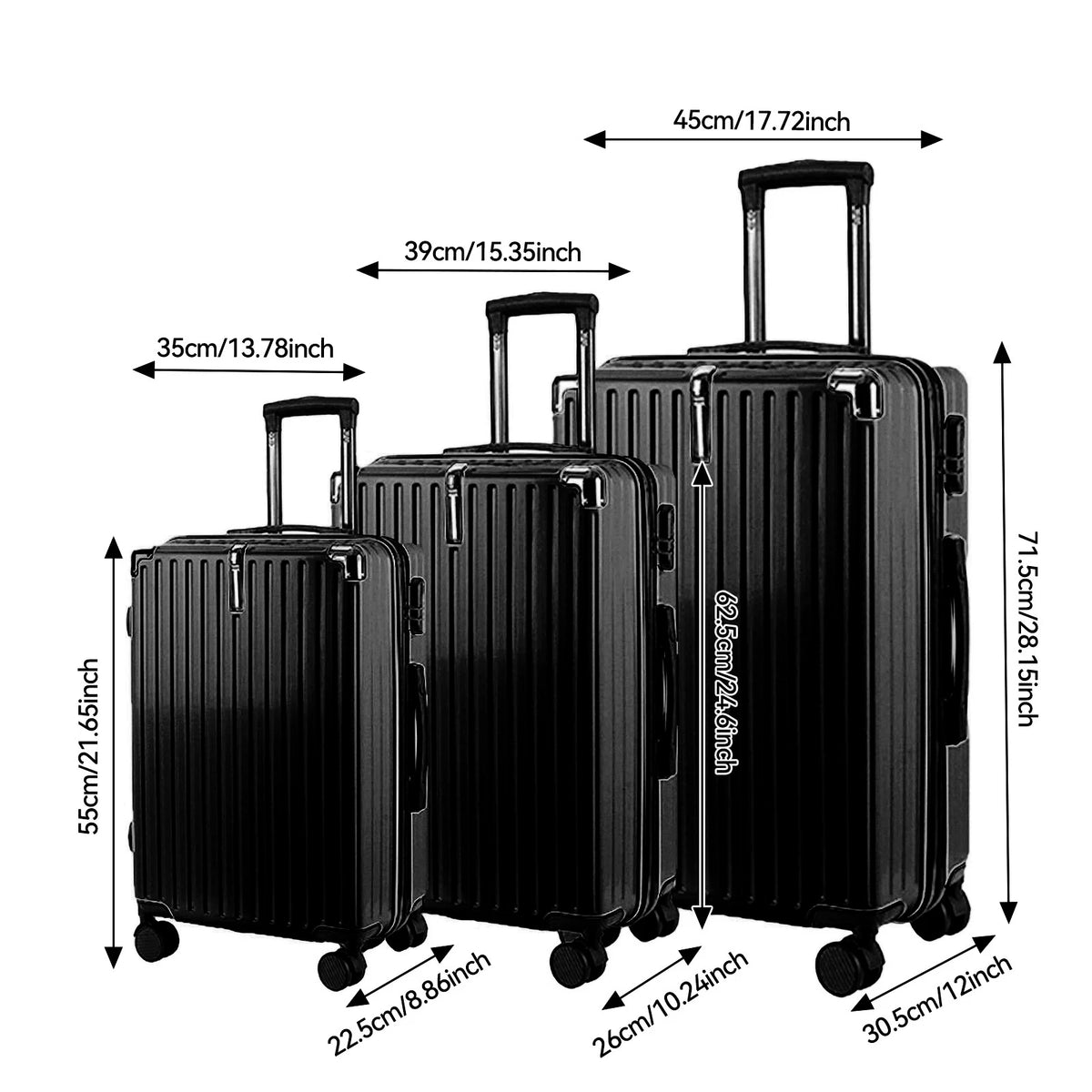 Lot de 3 Valises de Voyage – Coque Rigide avec Serrure TSA