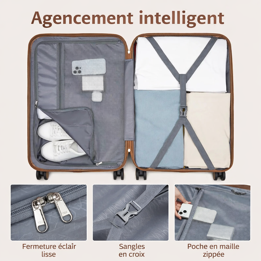 Valise Coque Rigide – Roues 360° & Serrure à Combinaison