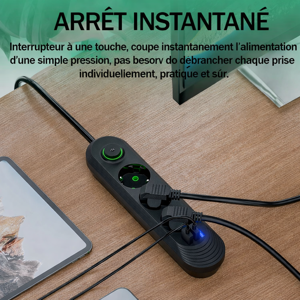 Multiprise EU avec Rallonge 2m – Prises AC & Ports USB 2.1A