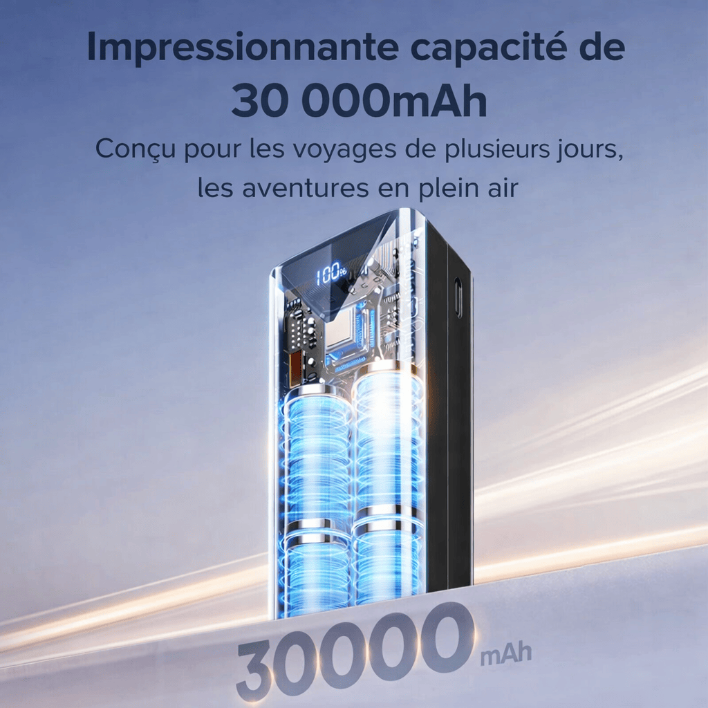 Batterie Externe 30000mAh 22.5W – Charge Rapide avec Câble Intégré