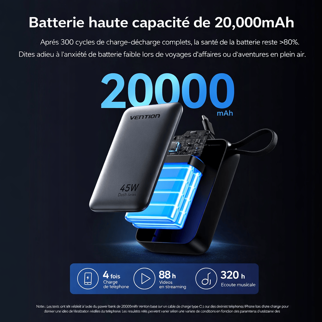 Batterie Externe 20000mAh 45W – Charge Rapide