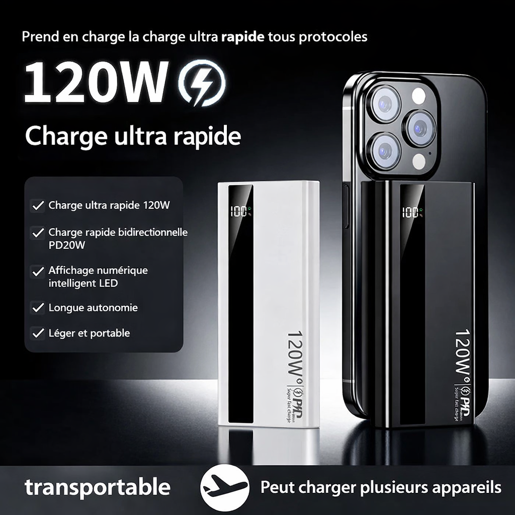 Batterie Externe 200000mAh 120W – Charge Ultra Rapide