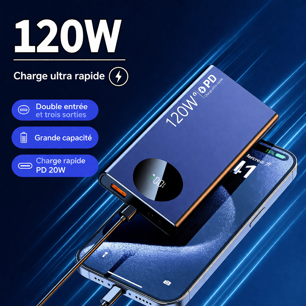 Batterie Externe 500000mAh 120W – Charge Ultra Rapide