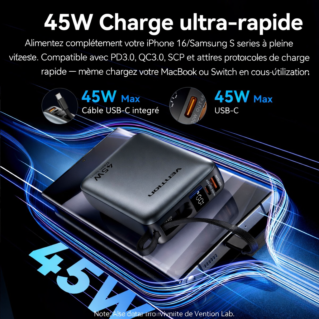 Batterie Externe 20000mAh 45W – Charge Rapide