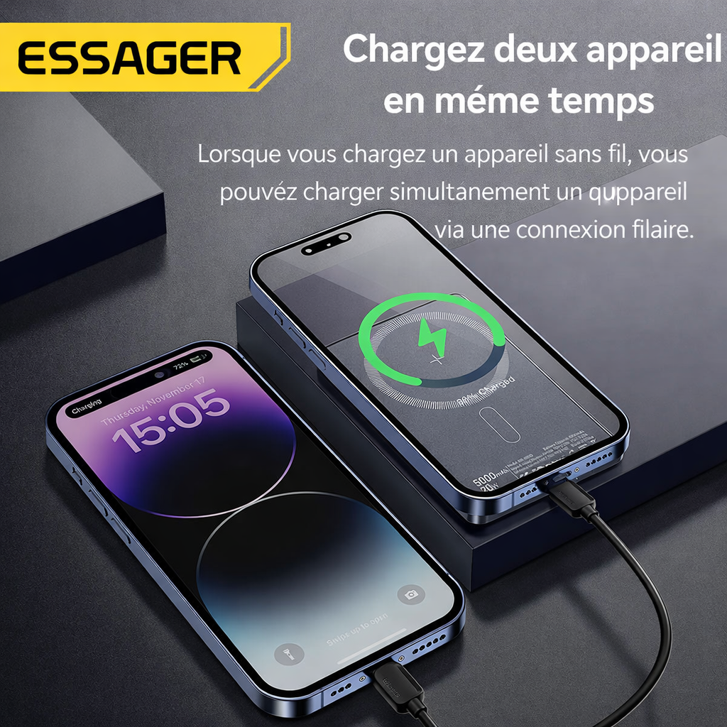 Batterie Externe 5000mAh 20W Magnétique – Charge Sans Fil Rapide
