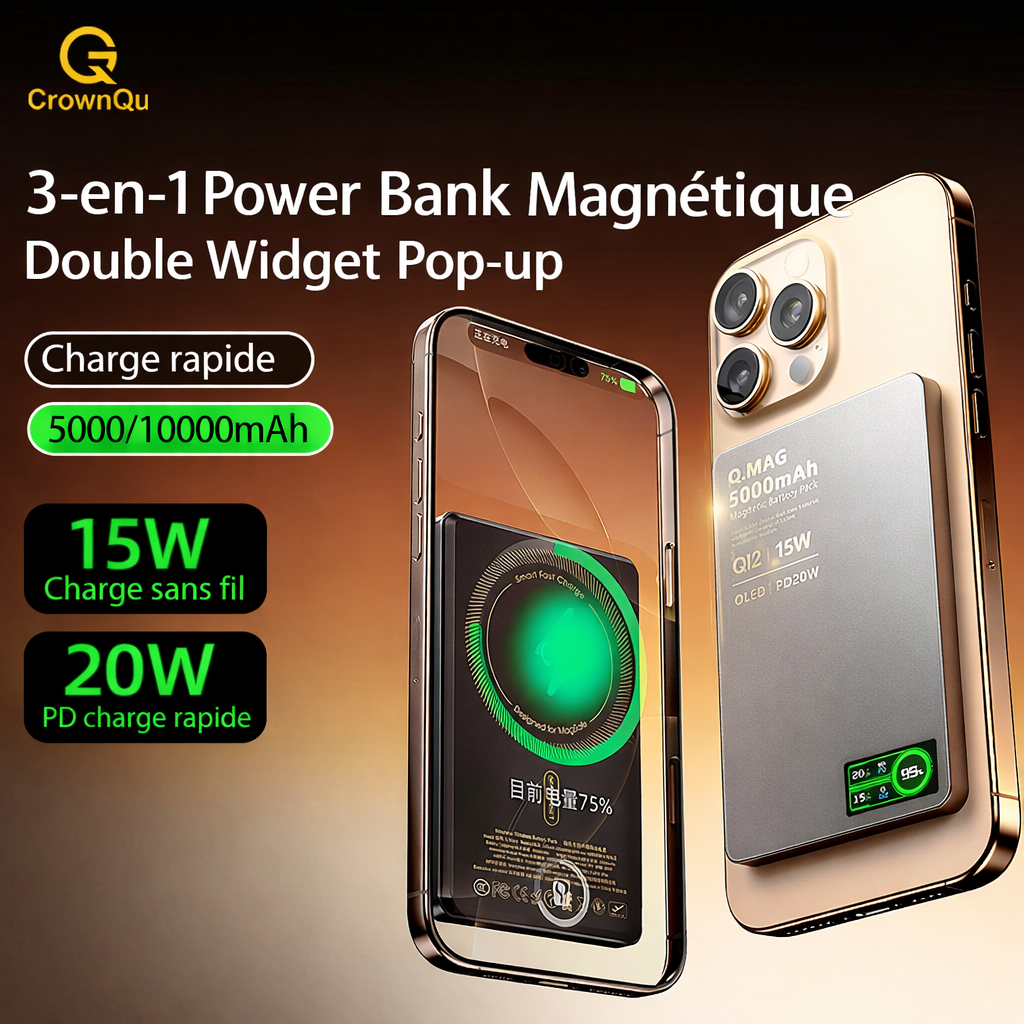 Batterie Externe Magnétique 2.1 – Charge Sans Fil Rapide – 5000/10000mAh