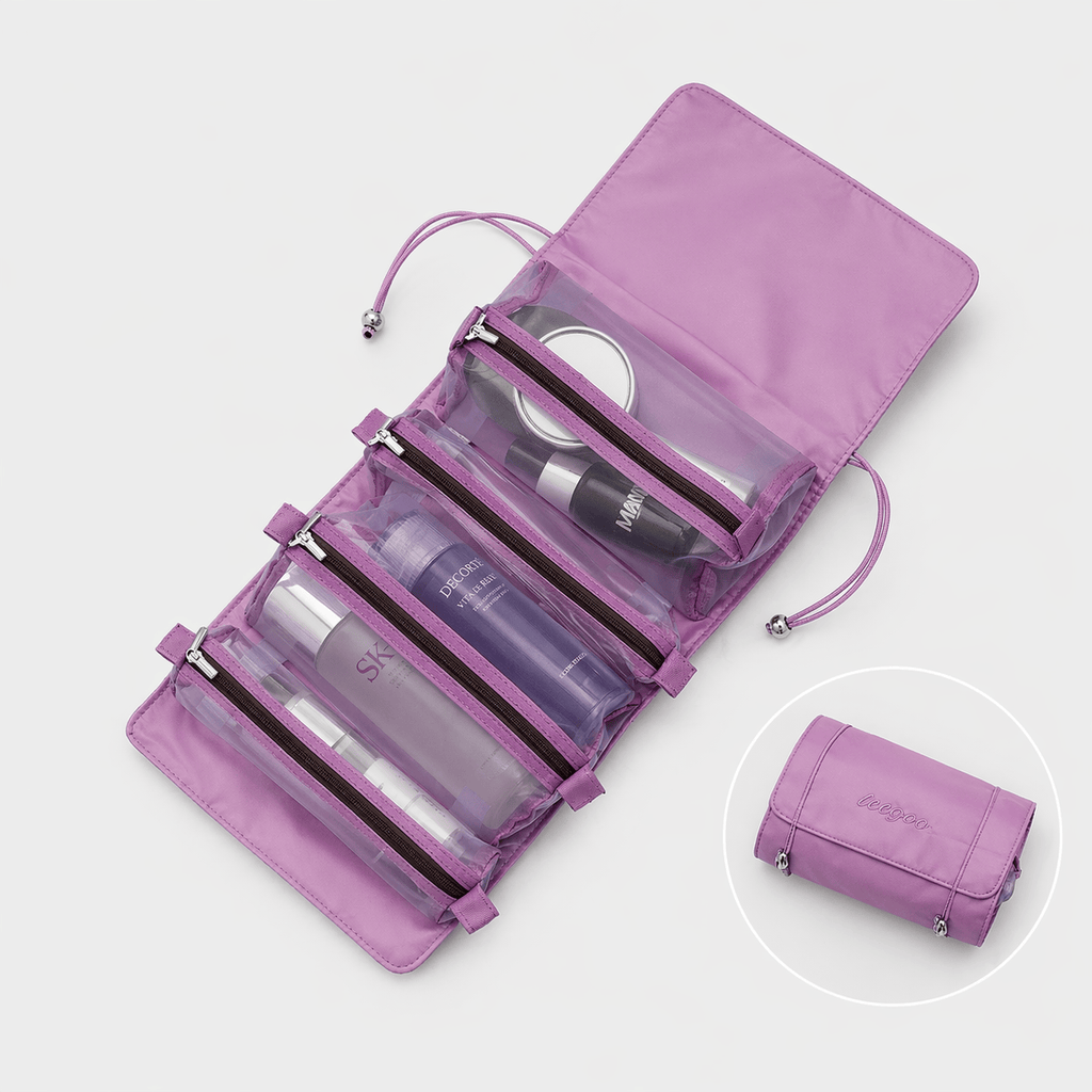 Trousse Maquillage Femme 4-en-1 Pliable avec Compartiments Zippés