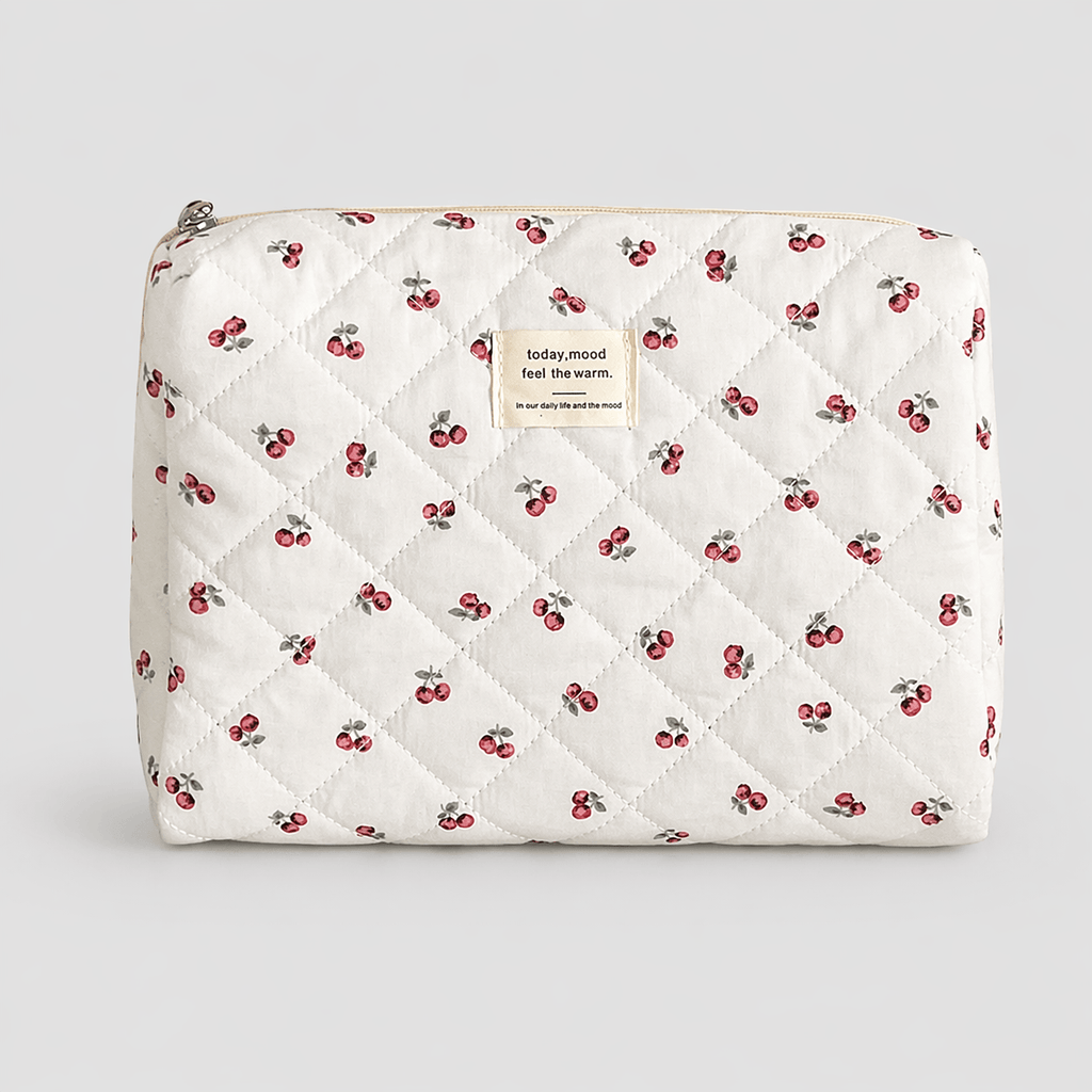 Trousse Maquillage Femme Cerises Matelassée – Pochette Voyage Zippée