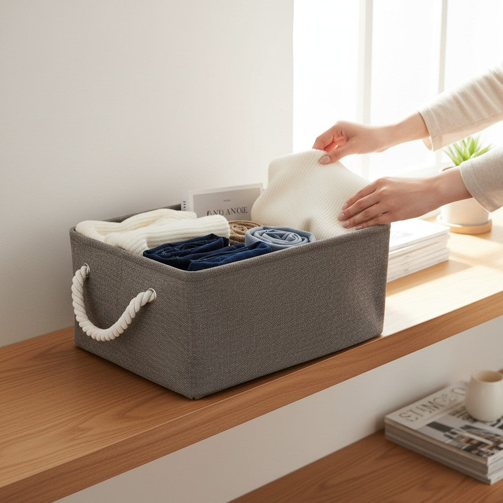 Panier de Rangement Pliable en Lin – Boîte de Stockage pour Jouets, Linge & Maison