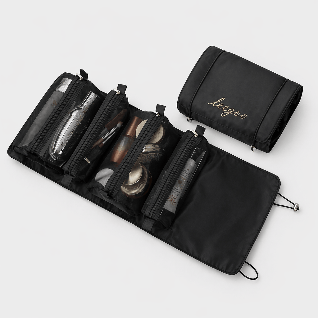 Trousse Maquillage Femme 4-en-1 Pliable avec Compartiments Zippés