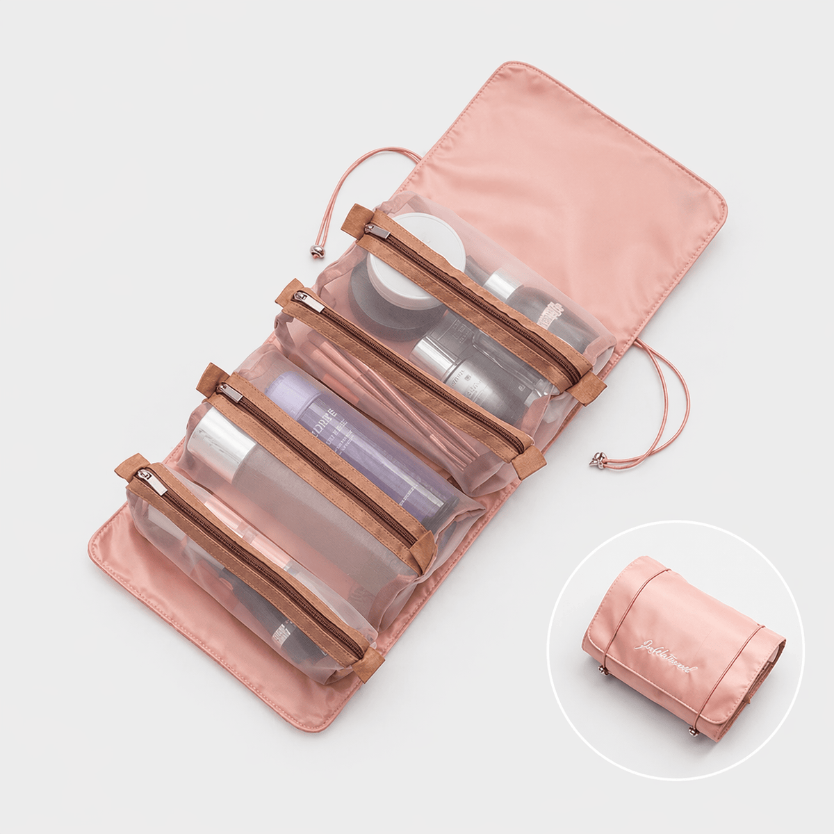 Trousse Maquillage Femme 4-en-1 Pliable avec Compartiments Zippés