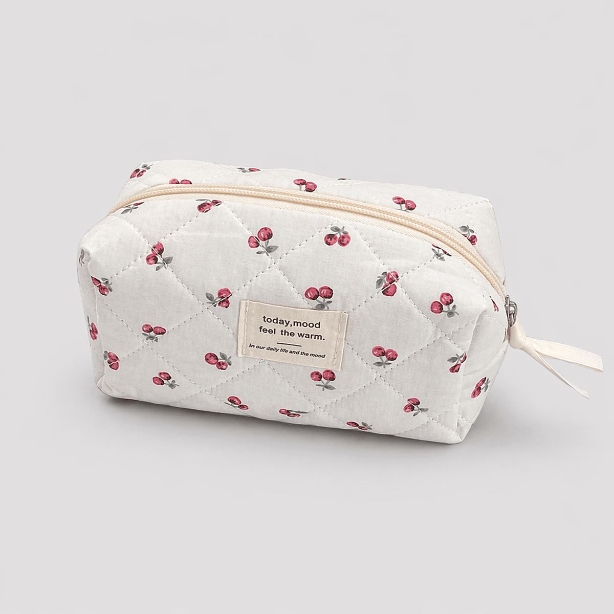 Trousse Maquillage Femme Cerises Matelassée – Pochette Voyage Zippée