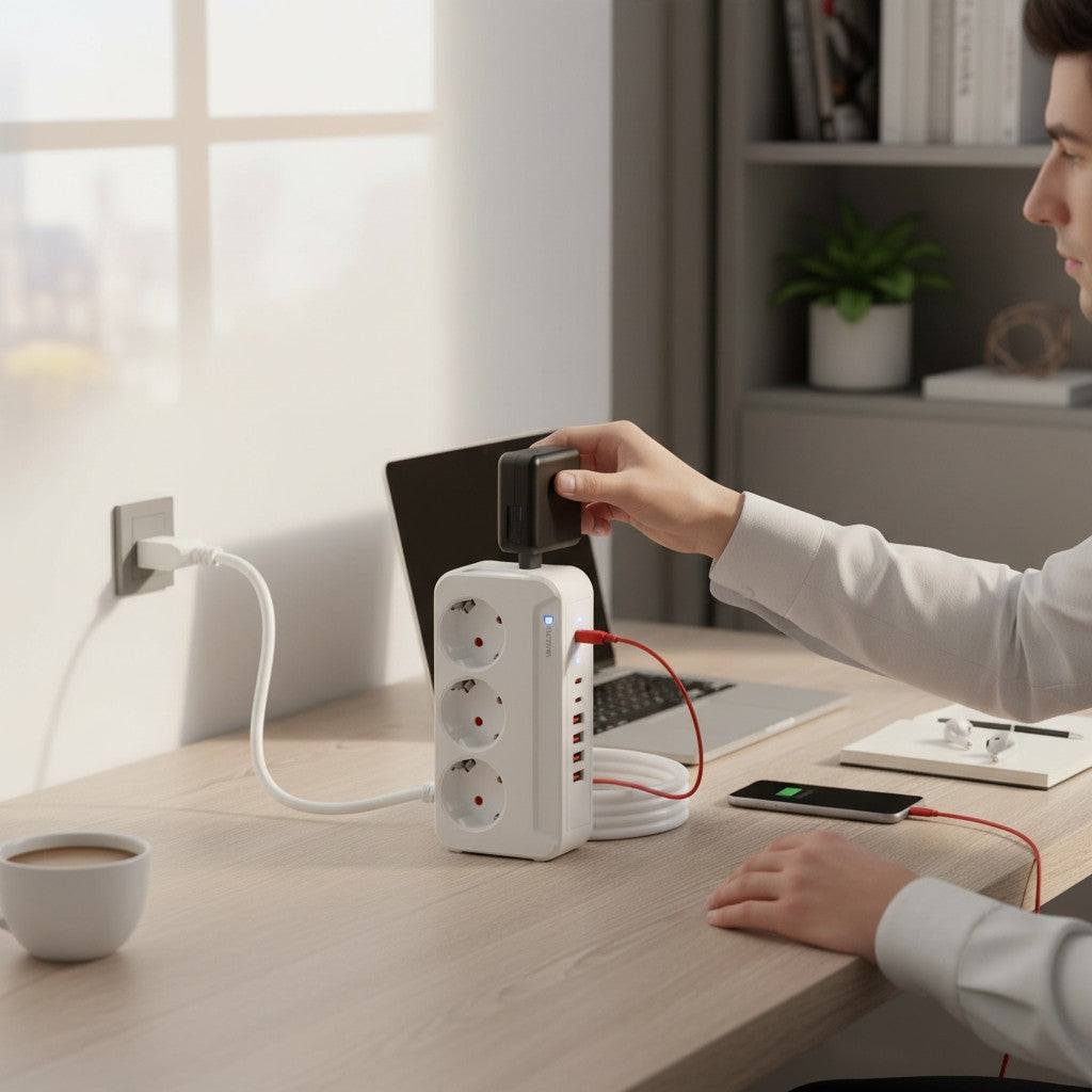 Multiprise EU 2500W avec Câble 1.8m – Prises AC & USB-C