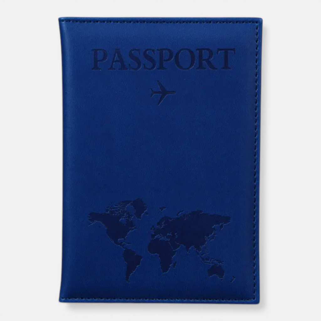 Protège-Passeport en Cuir Carte du Monde – Organisateur de Voyage avec Porte-Cartes & ID