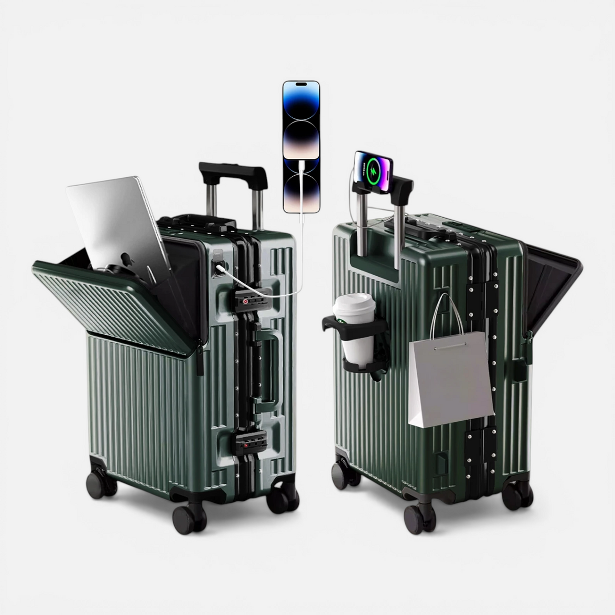 Valise Cadre Aluminium & Coque PC – Roues Silencieuses 360° – Serrure TSA – Cabine & Soute