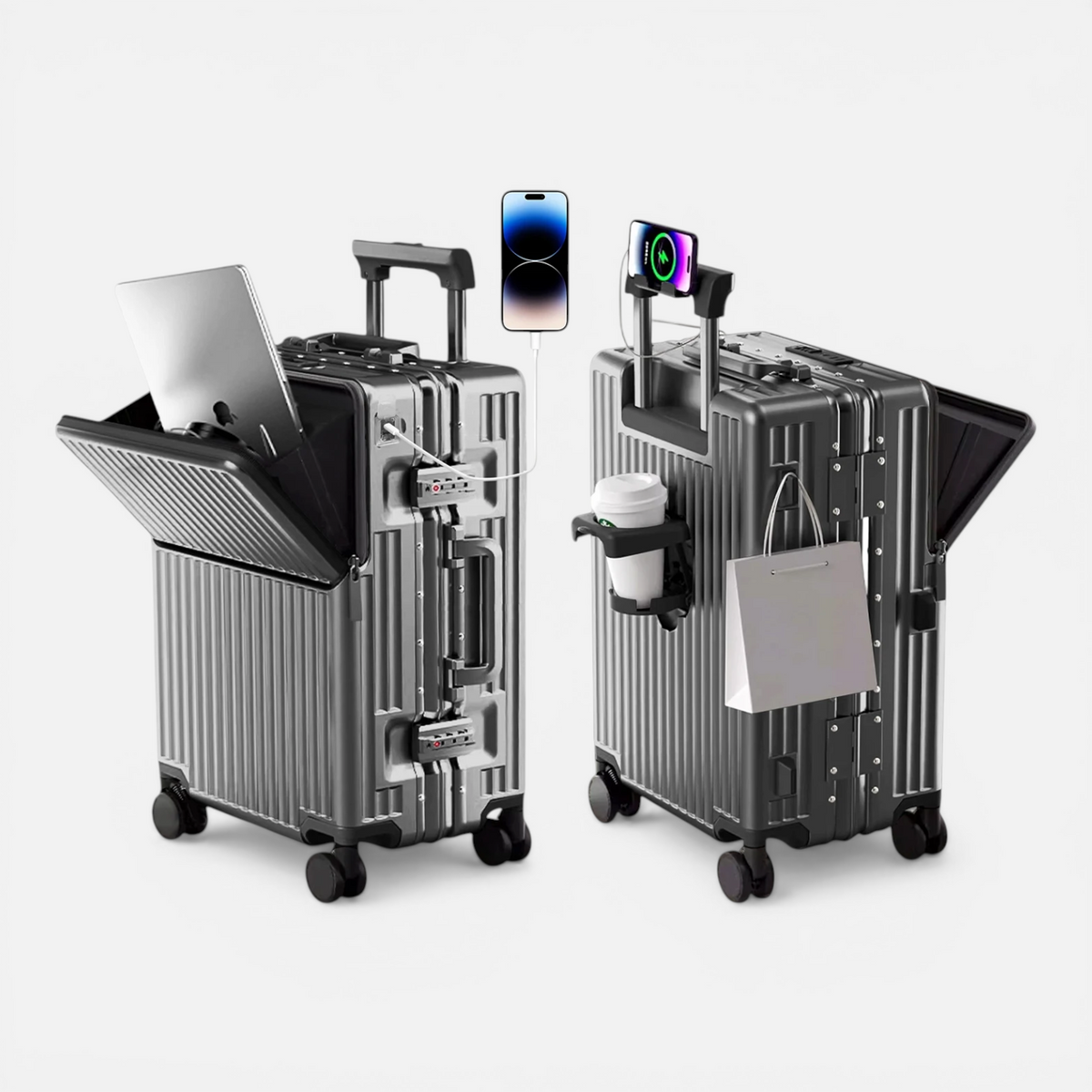 Valise Cadre Aluminium & Coque PC – Roues Silencieuses 360° – Serrure TSA – Cabine & Soute