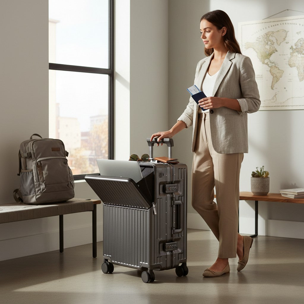 Valise Cadre Aluminium & Coque PC – Roues Silencieuses 360° – Serrure TSA – Cabine & Soute