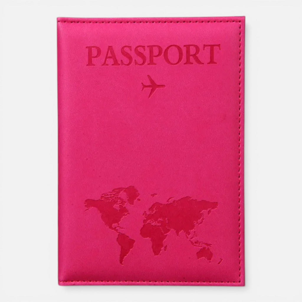 Protège-Passeport en Cuir Carte du Monde – Organisateur de Voyage avec Porte-Cartes & ID