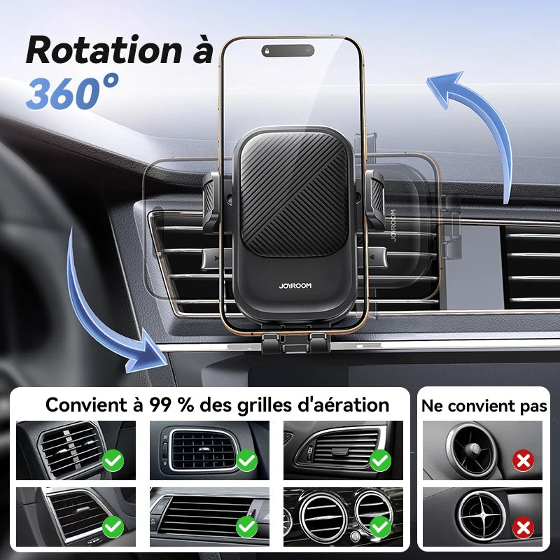 Support Téléphone Voiture Grille d’Aération – Rotation 360° – Fixation Stable & Mains Libres