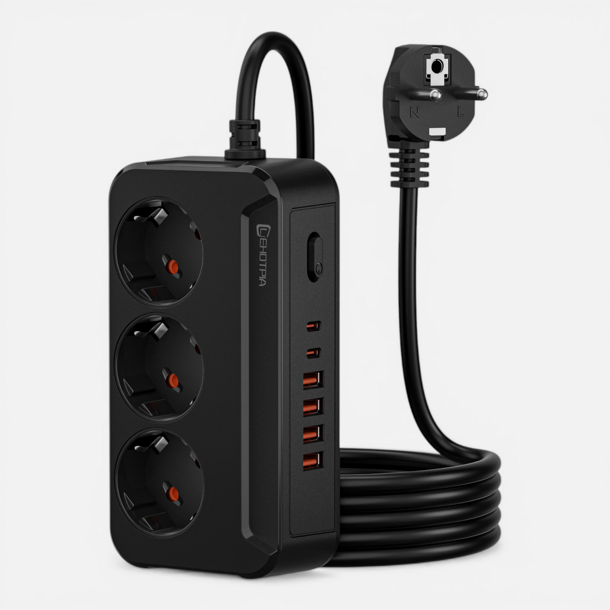 Multiprise EU 2500W avec Câble 1.8m – Prises AC & USB-C