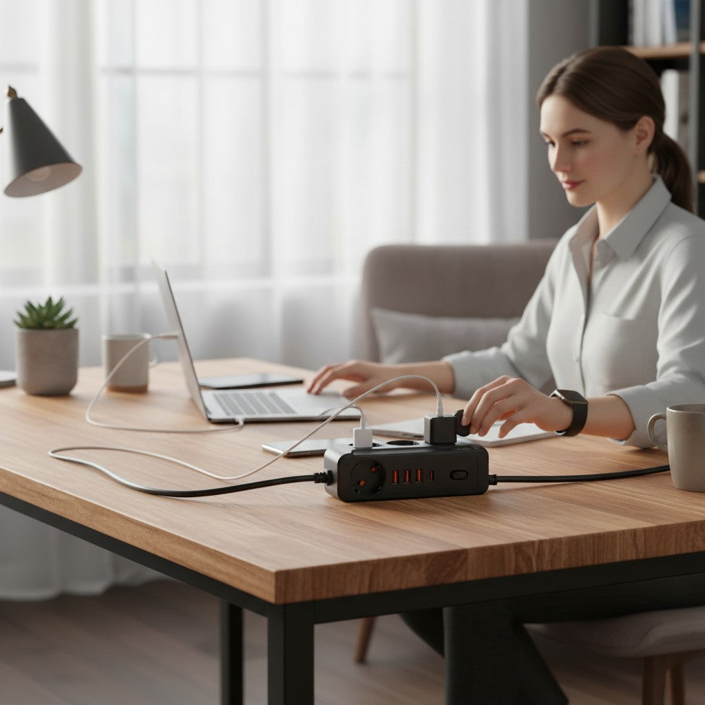 Multiprise EU 2500W avec Câble 1.8m – Prises AC & USB-C