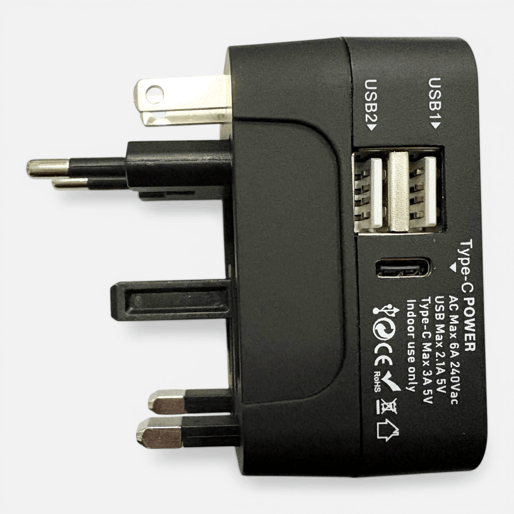Adaptateur Prise Voyage Universel – EU/UK/US/AU avec USB & USB-C
