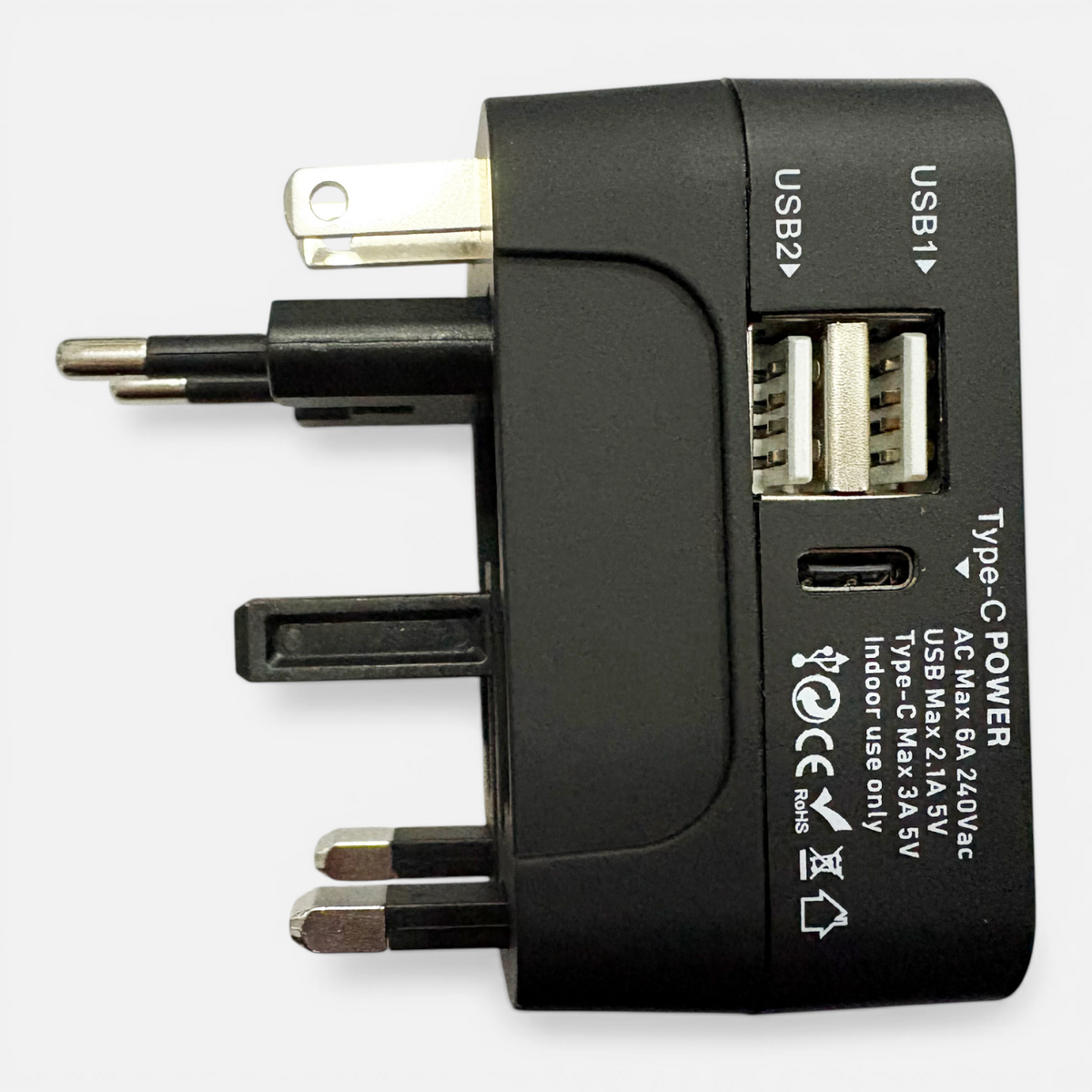 Adaptateur Prise Voyage Universel – EU/UK/US/AU avec USB & USB-C