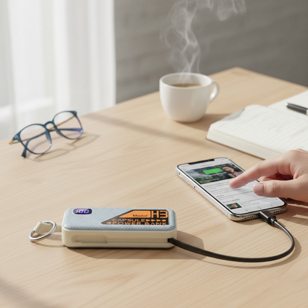 Mini Batterie Externe 5000mAh 20W – Charge Rapide avec Câble Intégré