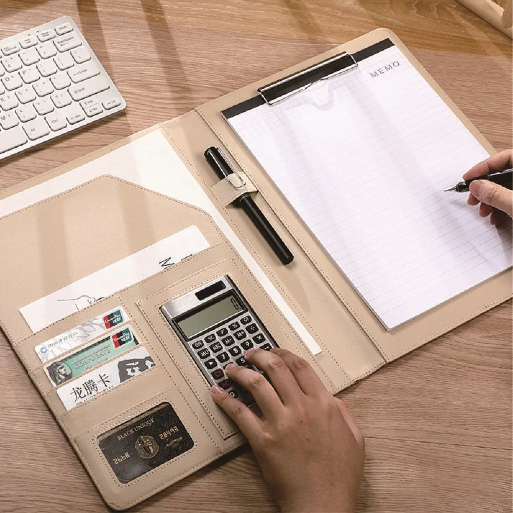 Porte-Documents de Bureau avec Calculatrice – Classeur de Rangement & Carnet de Notes