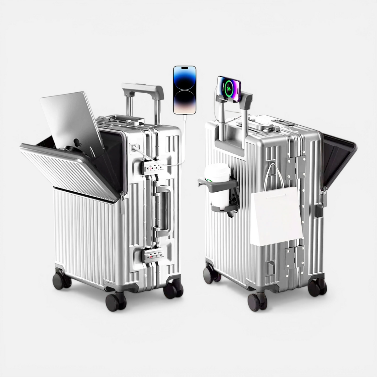Valise Cadre Aluminium & Coque PC – Roues Silencieuses 360° – Serrure TSA – Cabine & Soute