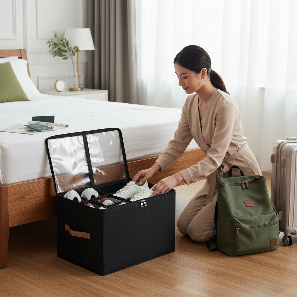 Organisateur de Chaussures en Tissu avec Housse – Compartiments Ajustables