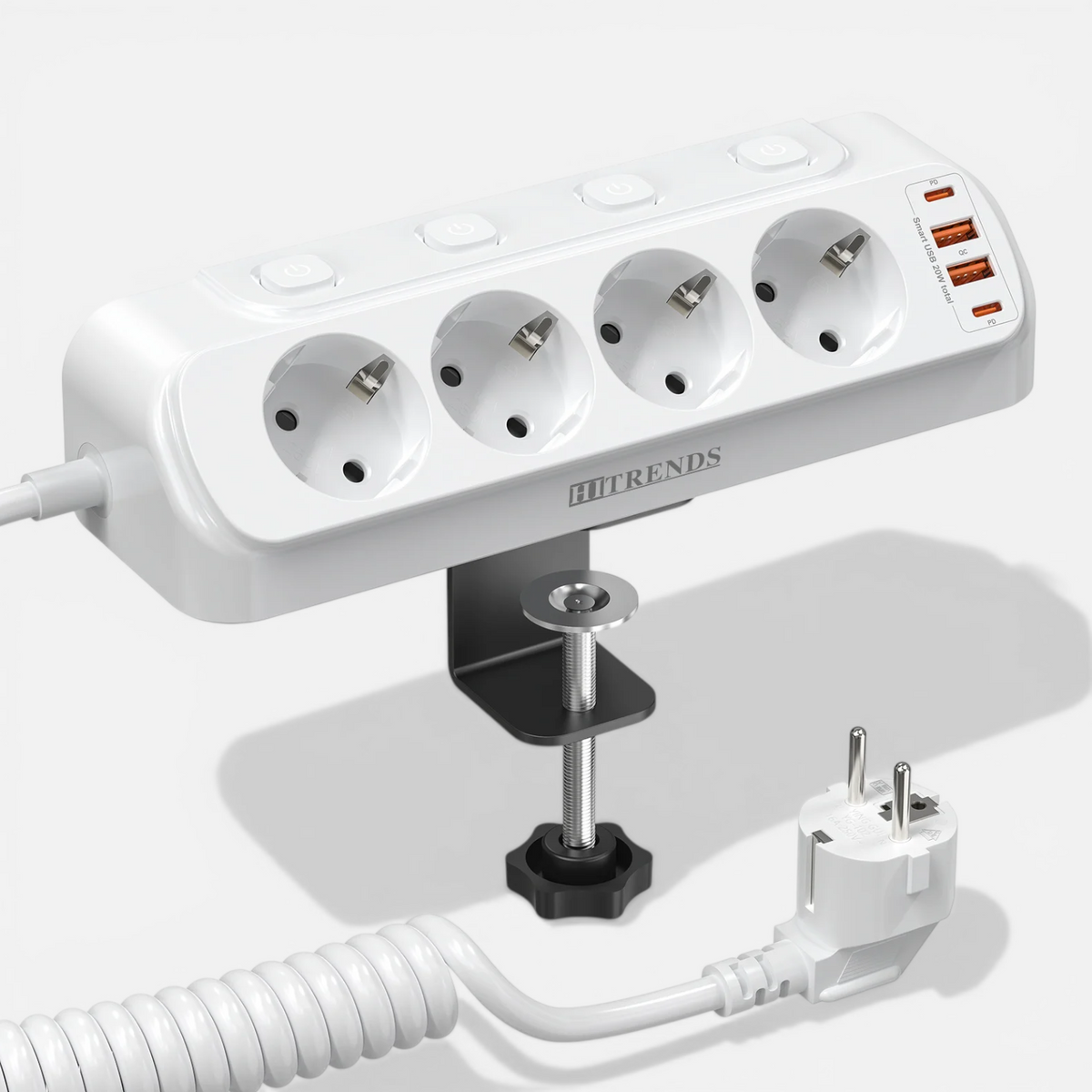 Multiprise EU avec Interrupteurs Individuels – 4 Prises AC & USB