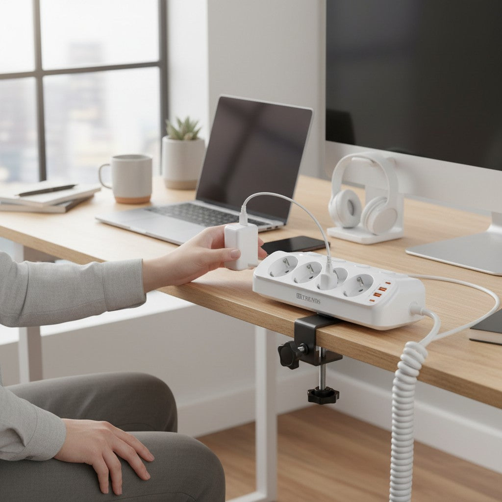 Multiprise EU avec Interrupteurs Individuels – 4 Prises AC & USB
