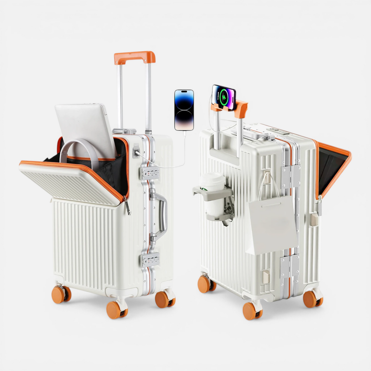 Valise Cadre Aluminium & Coque PC – Roues Silencieuses 360° – Serrure TSA – Cabine & Soute