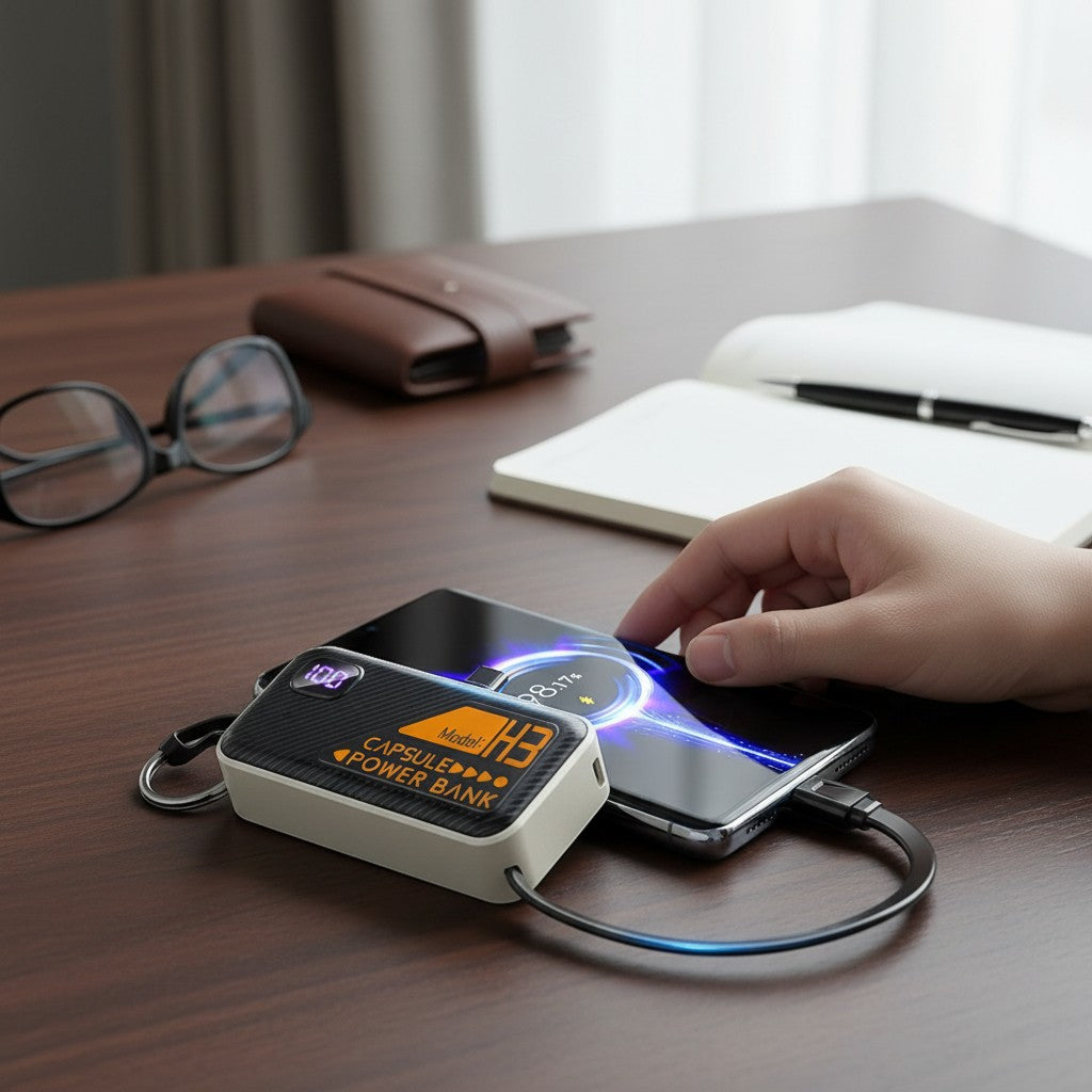 Mini Batterie Externe 5000mAh 20W – Charge Rapide avec Câble Intégré