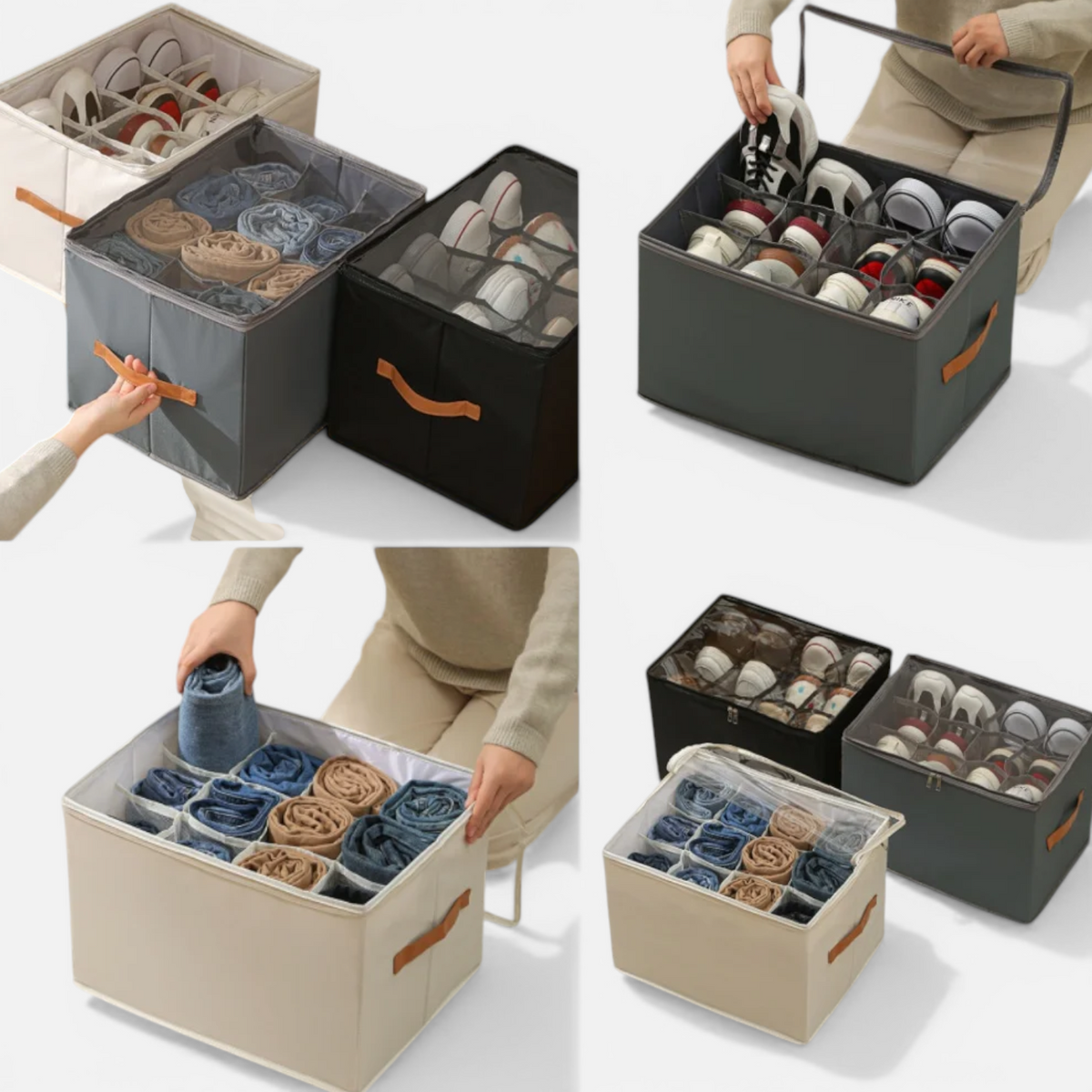 Organisateur de Chaussures en Tissu avec Housse – Compartiments Ajustables