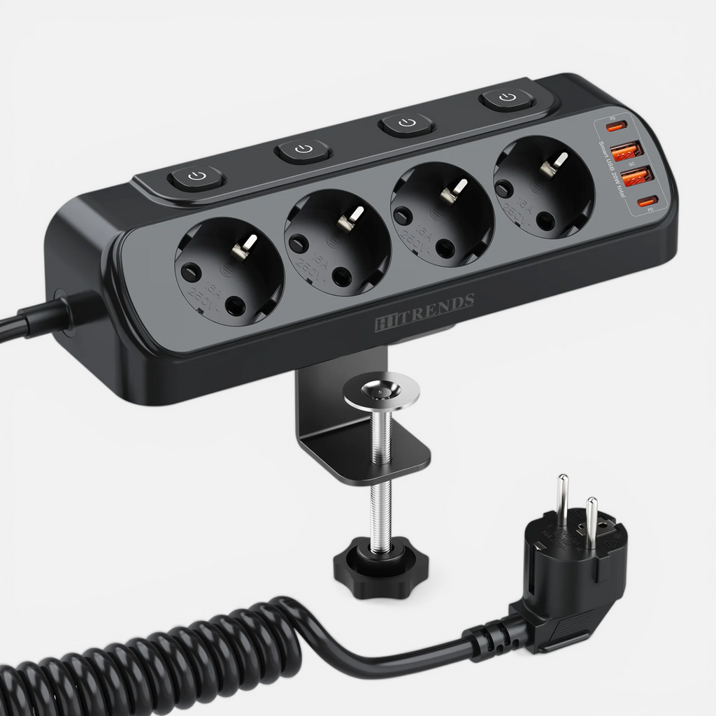 Multiprise EU avec Interrupteurs Individuels – 4 Prises AC & USB