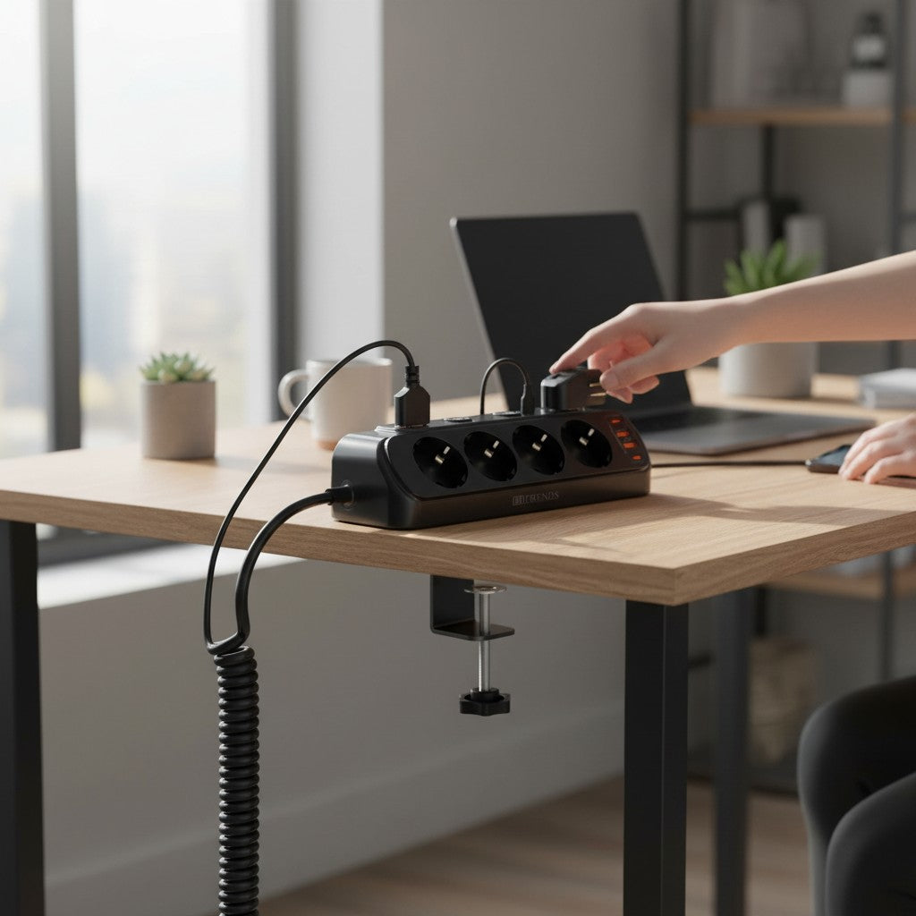 Multiprise EU avec Interrupteurs Individuels – 4 Prises AC & USB