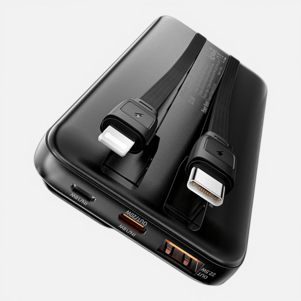 Batterie Externe 20000mAh 22.5W – Charge Rapide avec 2 Câbles Intégrés