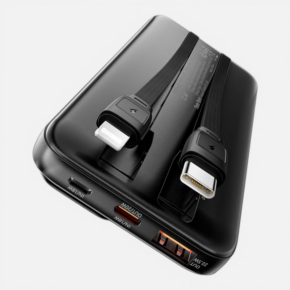 Batterie Externe 20000mAh 22.5W – Charge Rapide avec 2 Câbles Intégrés