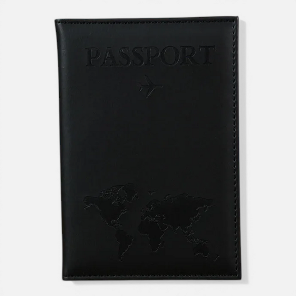 Protège-Passeport en Cuir Carte du Monde – Organisateur de Voyage avec Porte-Cartes & ID