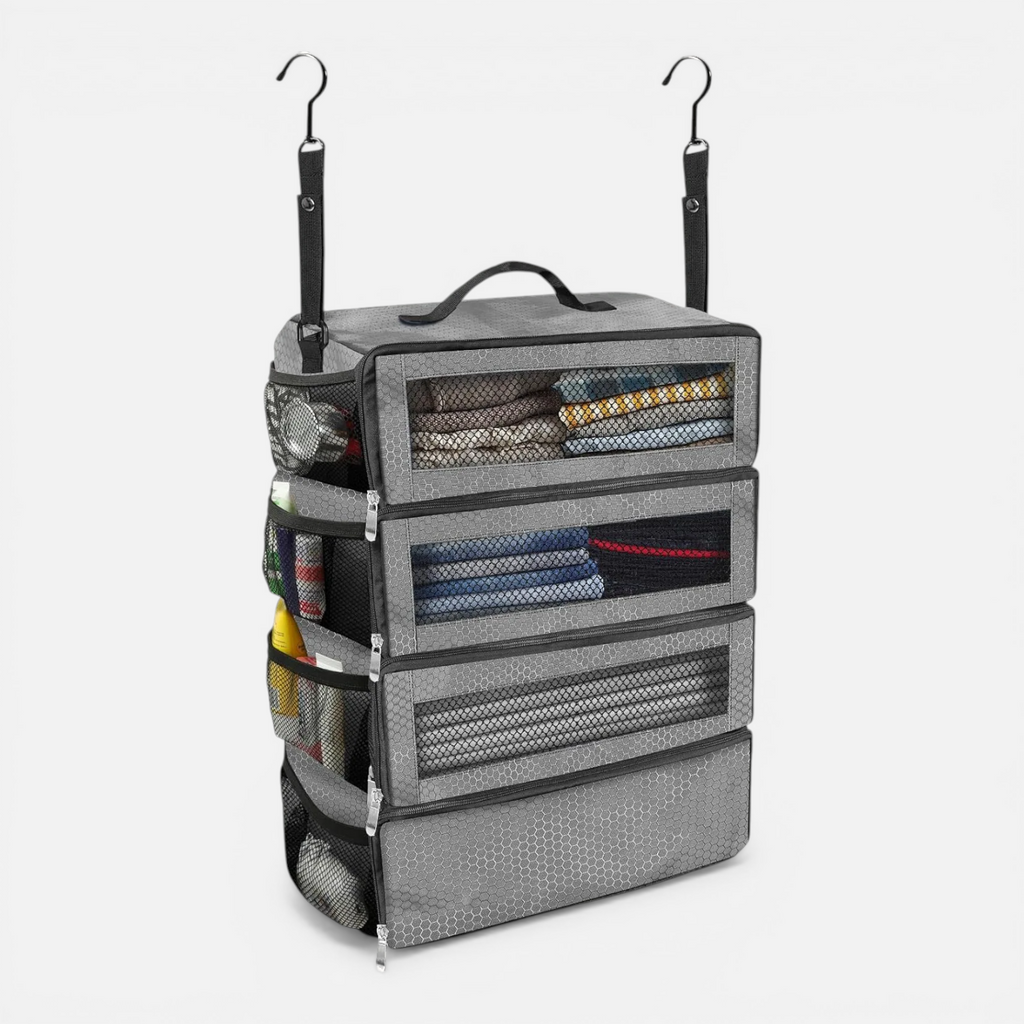 Organisateur de Valise Grande Capacité – Étagère Suspendue Pliable