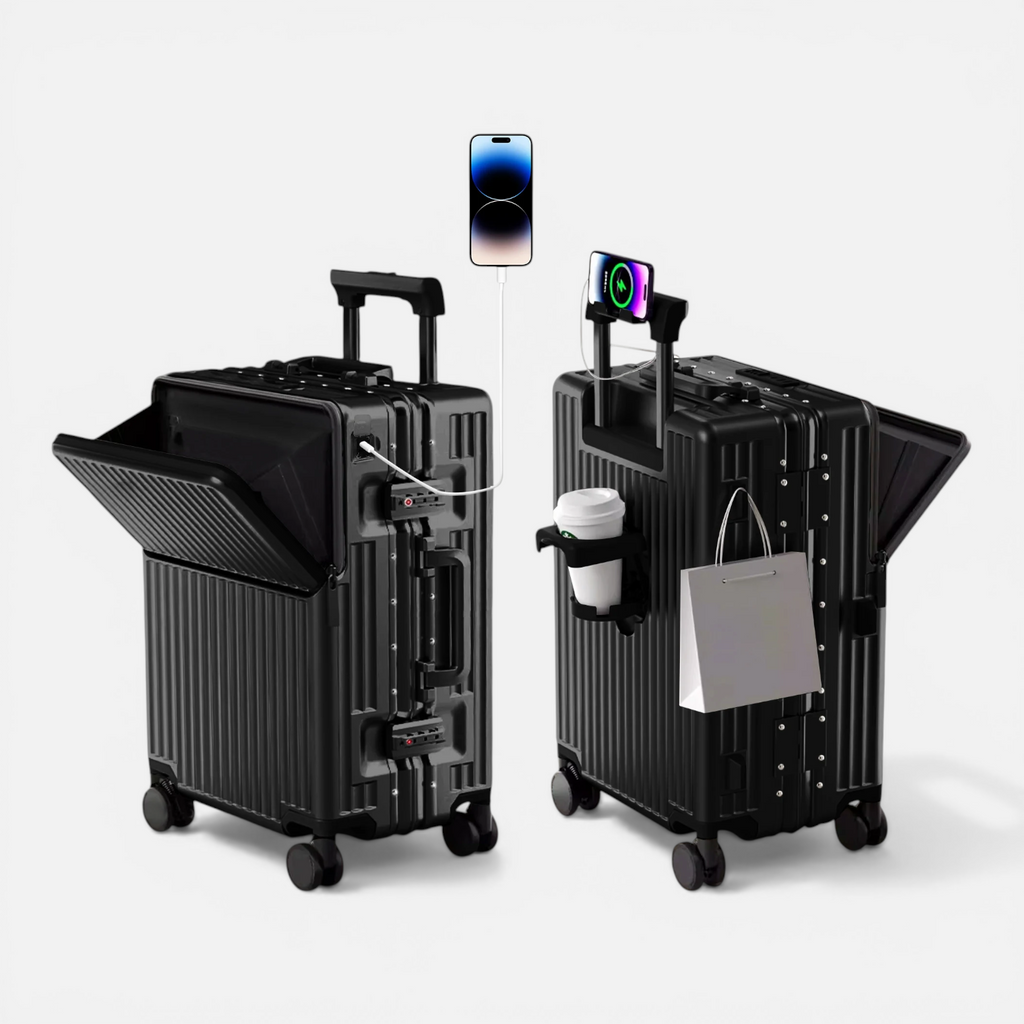Valise Cadre Aluminium & Coque PC – Roues Silencieuses 360° – Serrure TSA – Cabine & Soute
