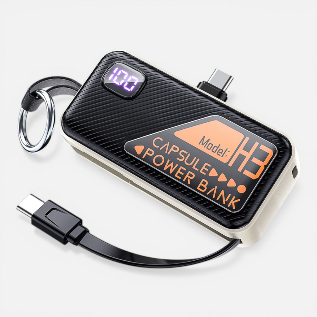 Mini Batterie Externe 5000mAh 20W – Charge Rapide avec Câble Intégré