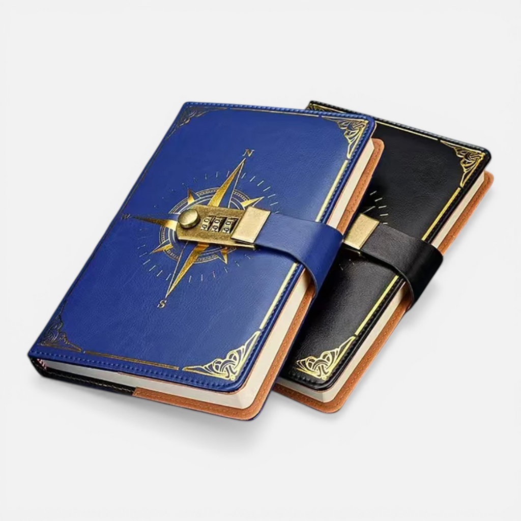 Carnet A5 Rétro avec Verrou – Journal à Mot de Passe Design Boussole