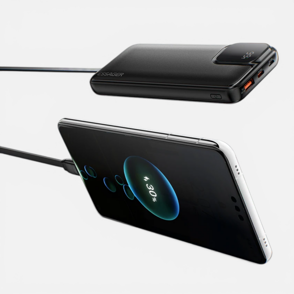 Batterie Externe 20000mAh 22.5W – Charge Rapide avec 2 Câbles Intégrés