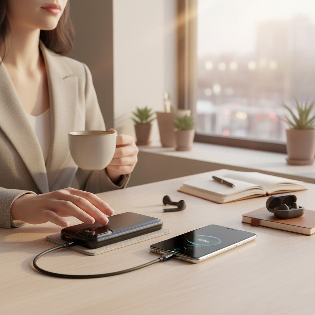 Batterie Externe 20000mAh 22.5W – Charge Rapide avec 2 Câbles Intégrés