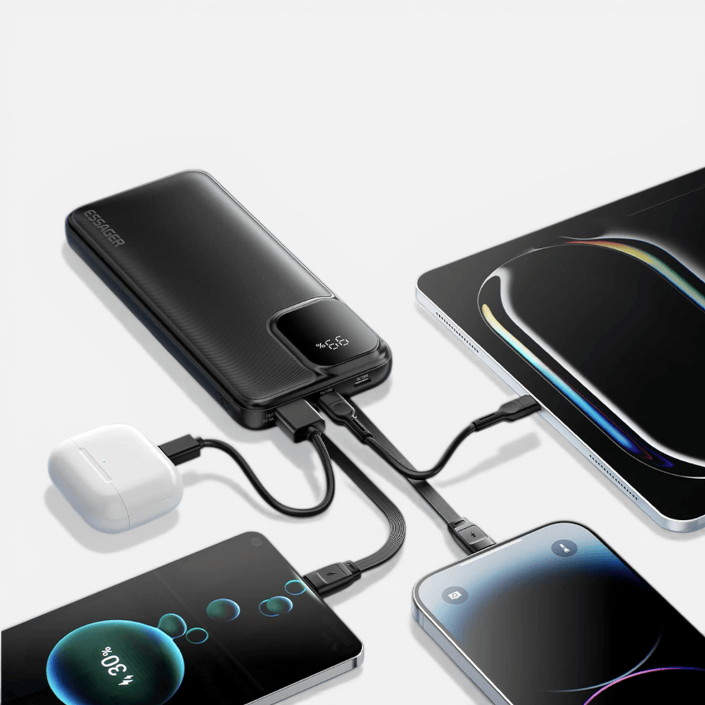 Batterie Externe 20000mAh 22.5W – Charge Rapide avec 2 Câbles Intégrés