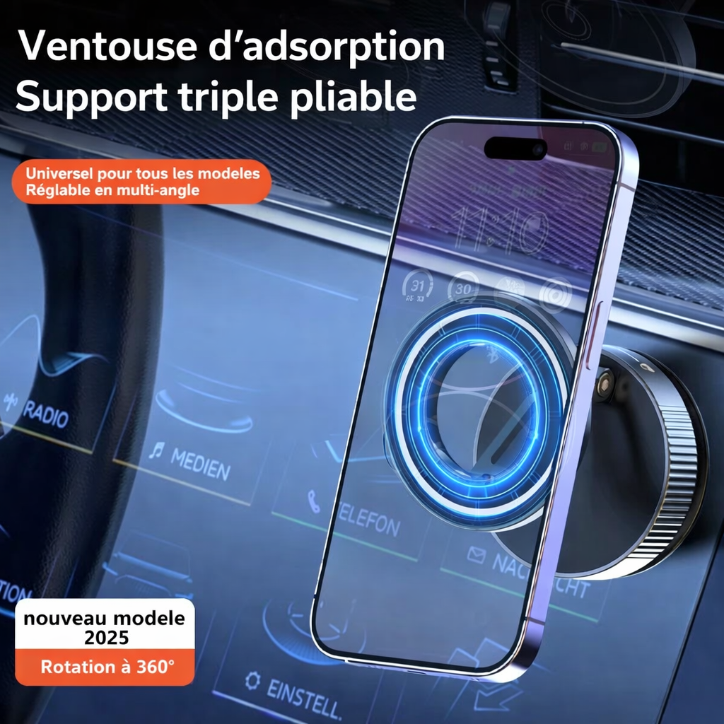Support Téléphone Voiture Magnétique à Ventouse – Rotation 360° – Fixation Puissante & Universel 2026