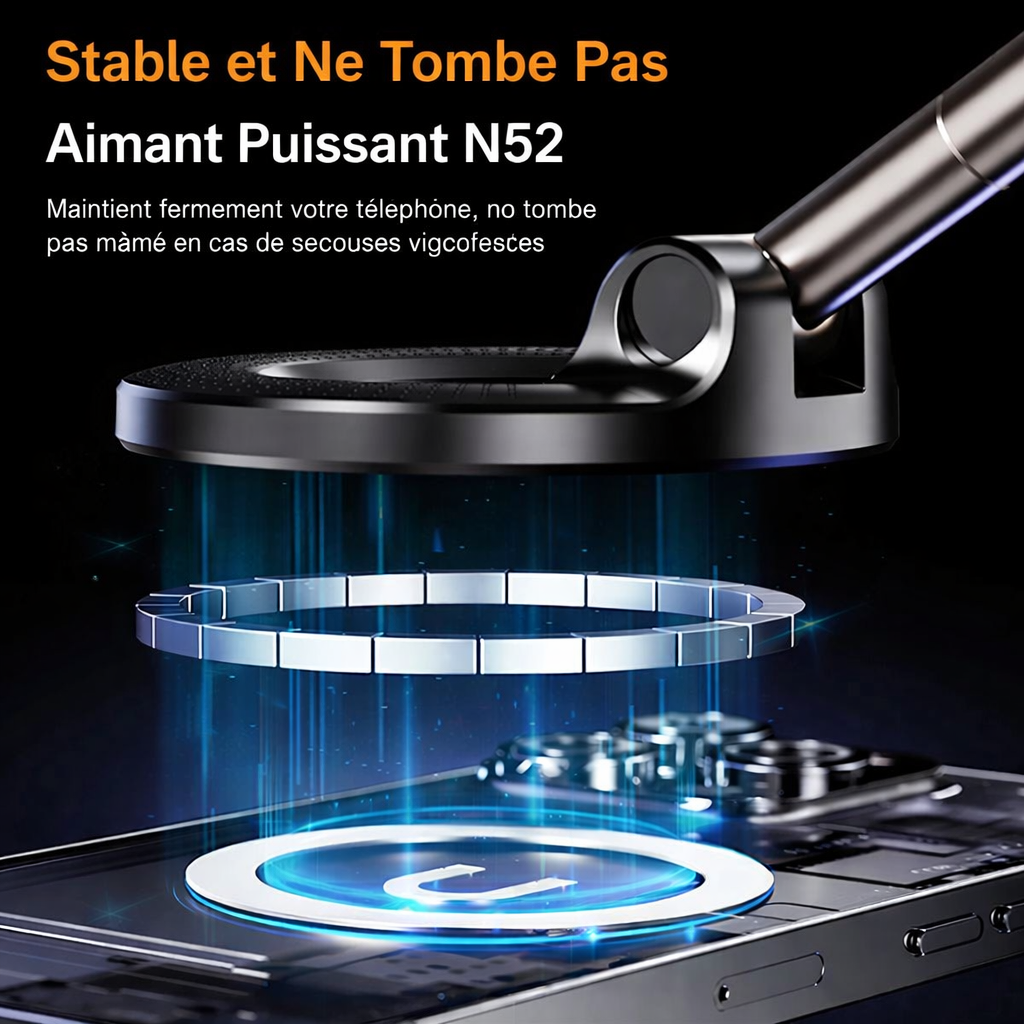 Support Téléphone Voiture Magnétique à Ventouse – Rotation 360° – Fixation Puissante & Universel 2026